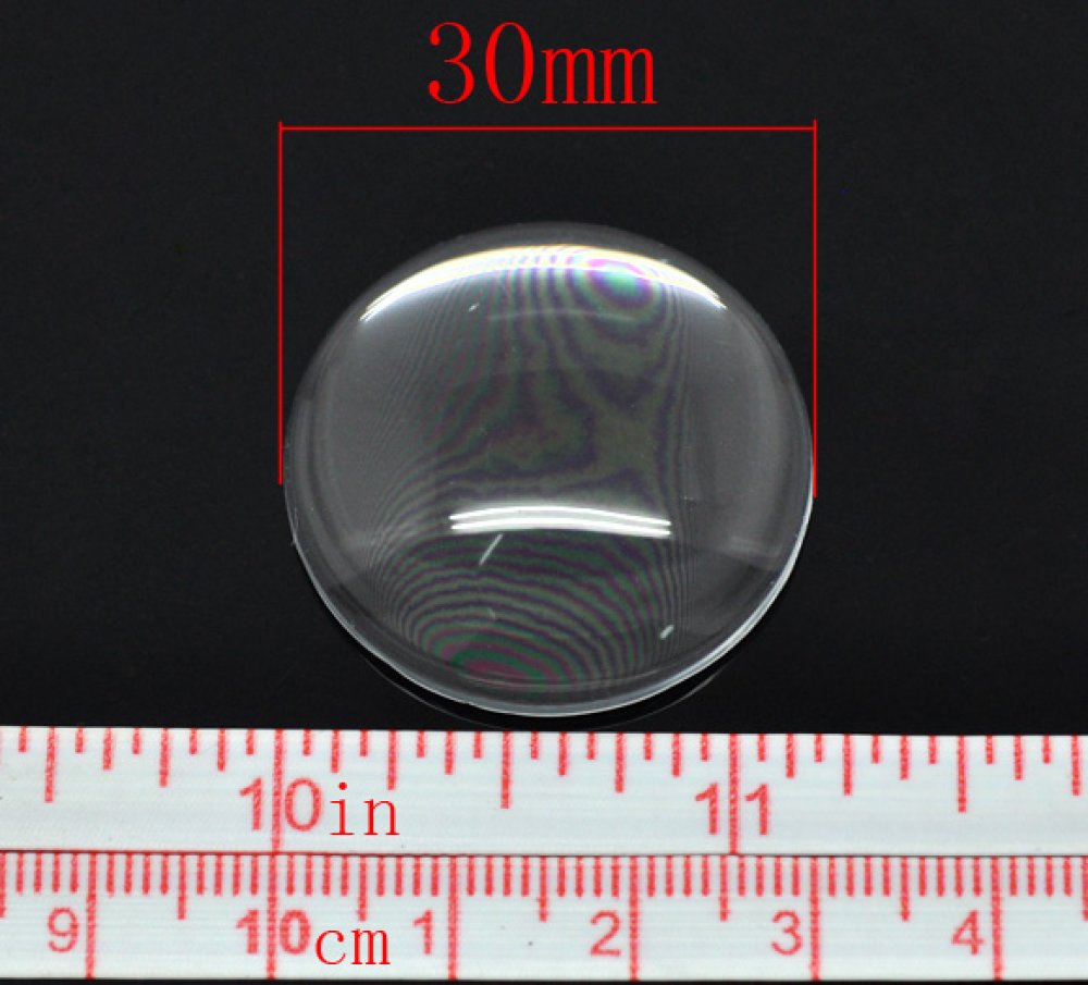 100 Cabochons Ronds 30 mm en verre Loupe transparent N°13