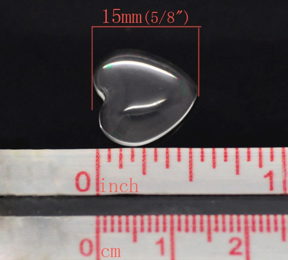 10 cabochons Hjerter 14 x 15 mm i klart glas N°22