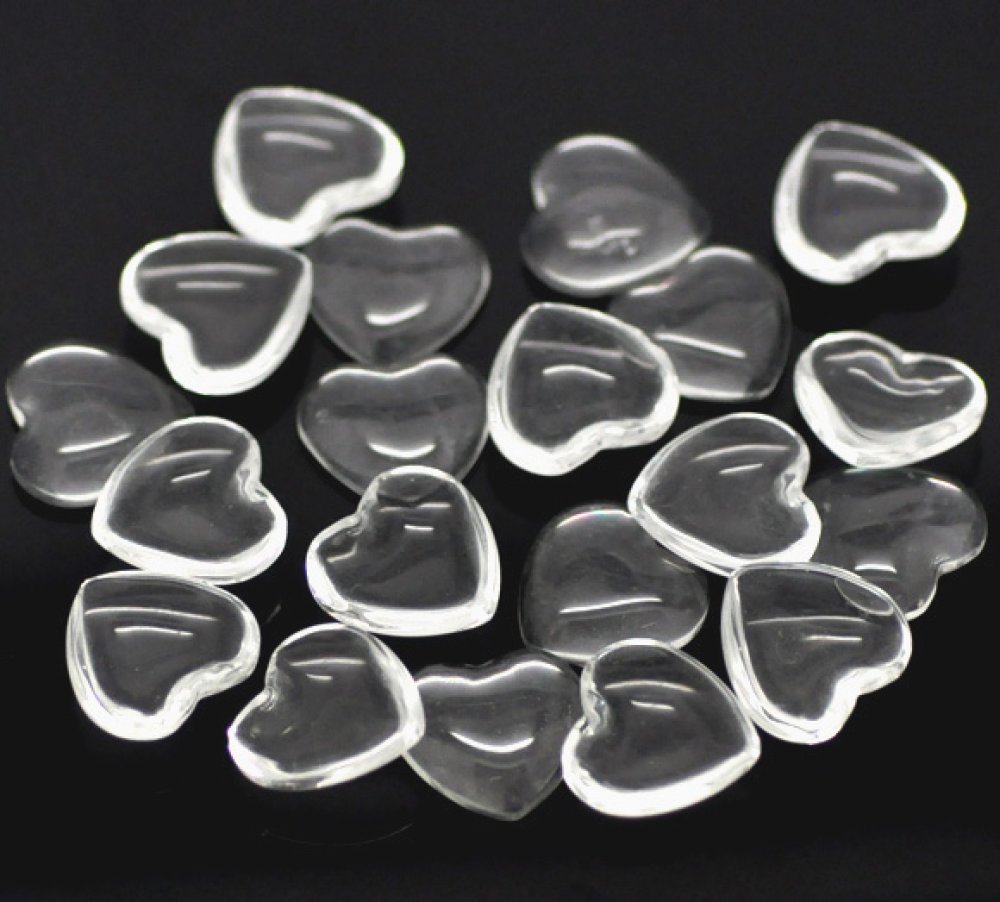10 cabochons Hjerter 14 x 15 mm i klart glas N°22