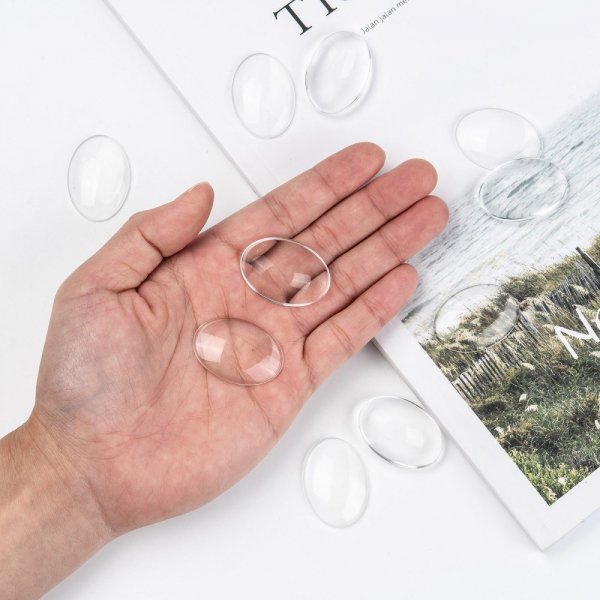 10 ovale cabochoner 25 x 35 mm i klart glas N&deg;20