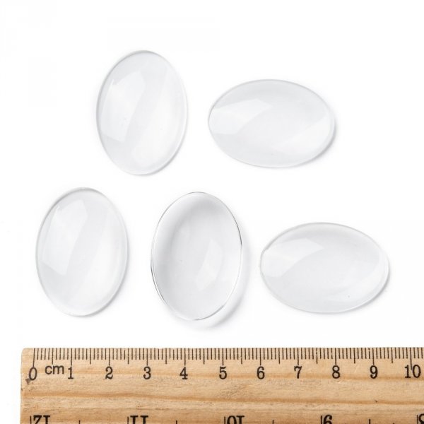 10 ovale cabochoner 25 x 35 mm i klart glas N&deg;20