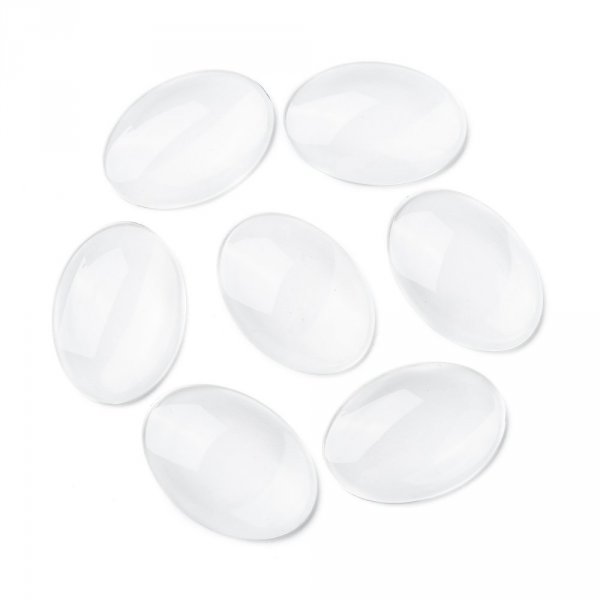 10 ovale cabochoner 25 x 35 mm i klart glas N&deg;20