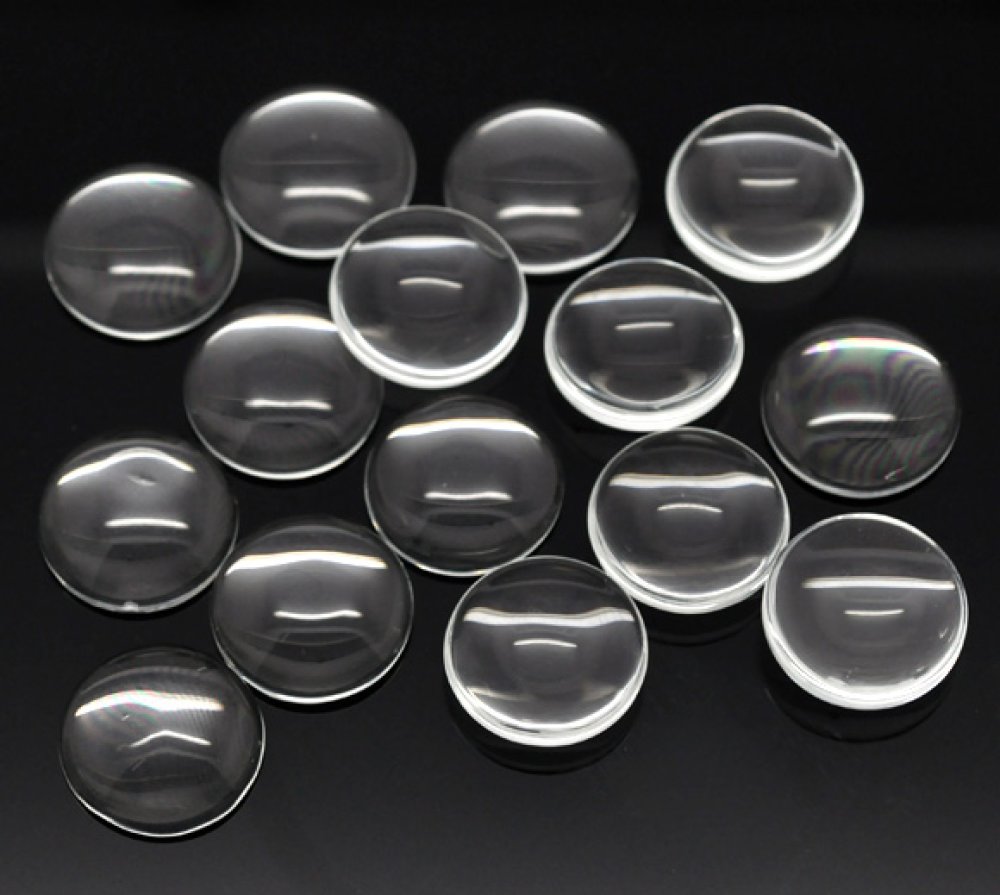 10 cabochons runde 18 mm i klart glas med glas i glasskive N°07