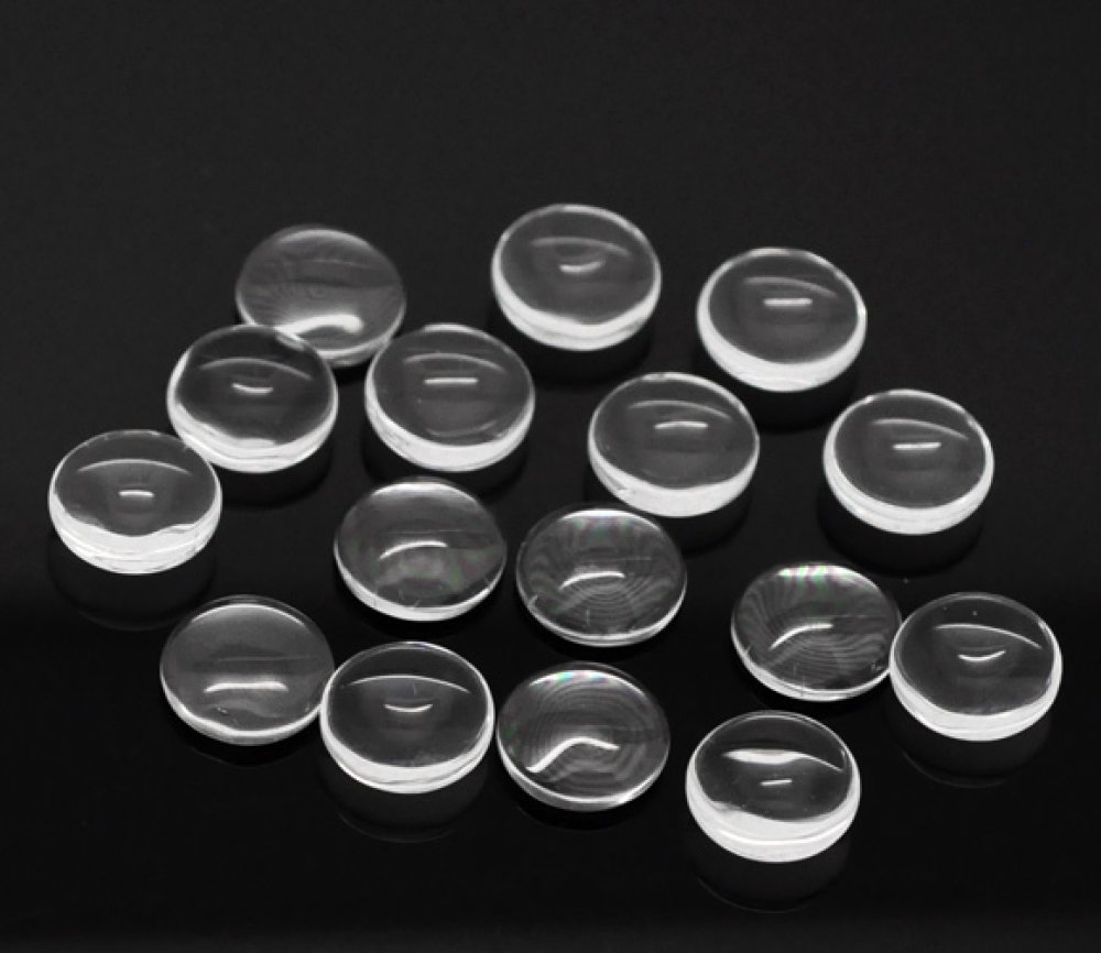 10 Cabochons runde 12 mm i gennemsigtigt glas N°03