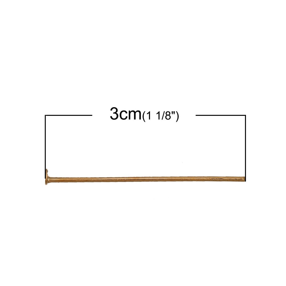 10 søm 30 mm fladt hoved 14K forgyldt