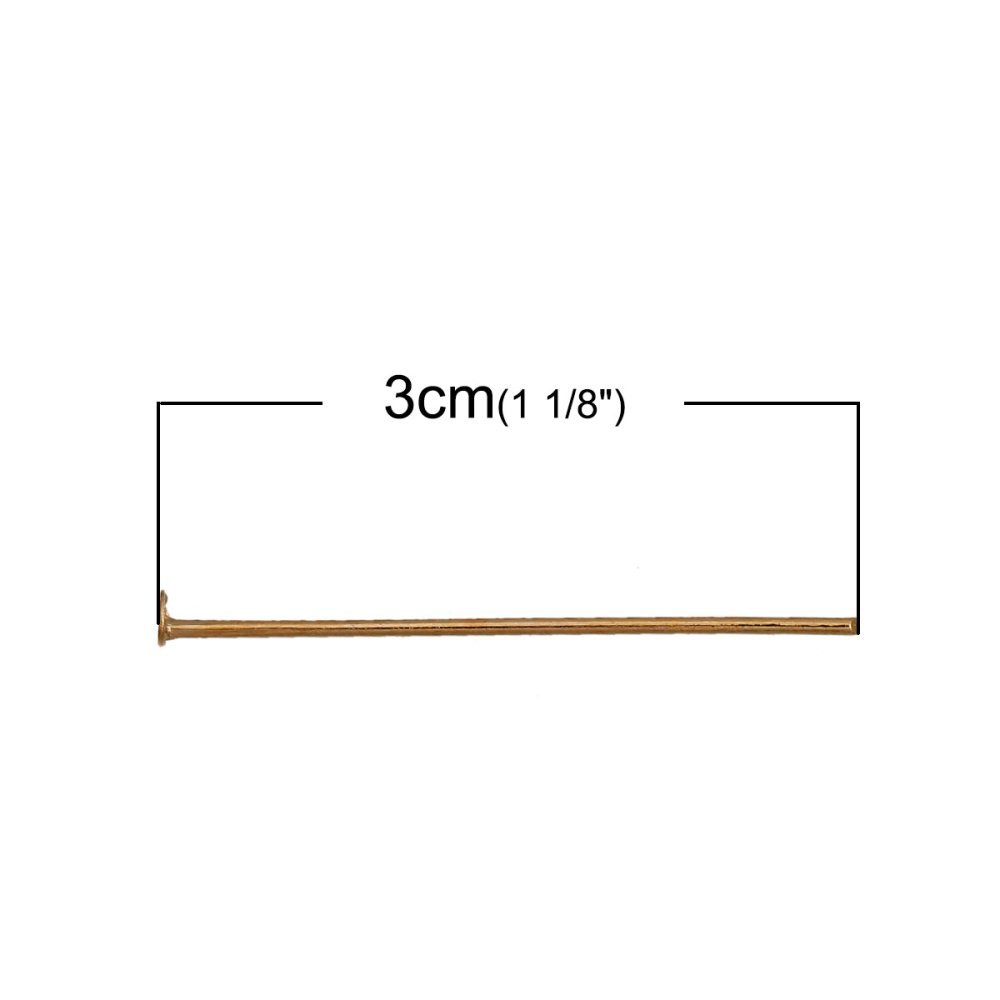 10 søm 30 mm fladt hoved 14K forgyldt