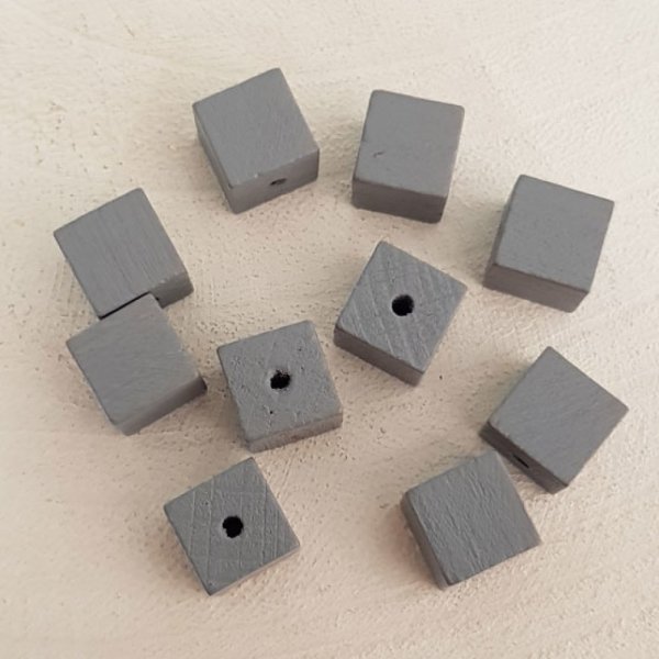 10 tr&aelig;perler Cube / Square 10 mm Medium Grey