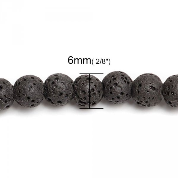 10 Perles en Pierre de Lave ( Naturel ) Rond Noir 6mm