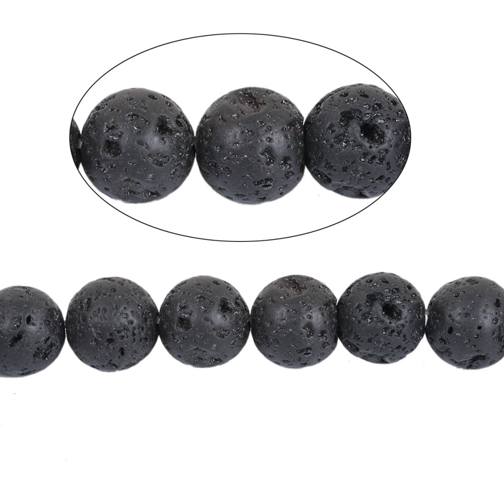 10 Perles en Pierre de Lave Rond Noir 8mm