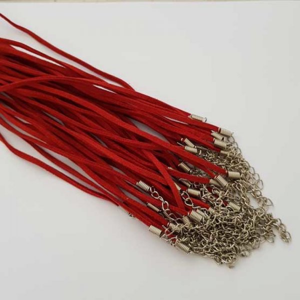 1 r&oslash;d ruskind choker 51 cm med karabinl&aring;s