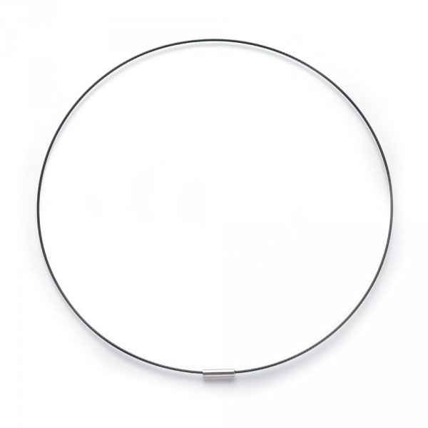 1 collier tour de cou fil c&acirc;bl&eacute; rigide noir fermoir aimant&eacute; N&deg;03
