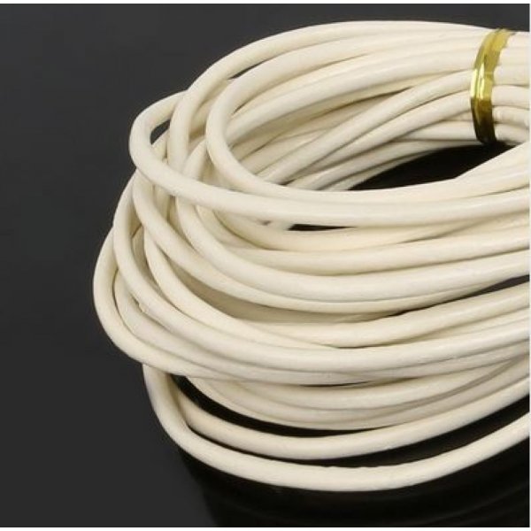 1 meter glat l&aelig;der rund snor Ivory 3 mm
