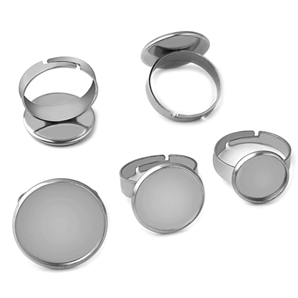 1 rund cabochonholder med 10 mm ring Sølv N°04