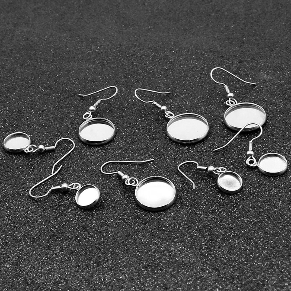 20 runde cabochon øreringe 08 mm N°06 Aged Silver