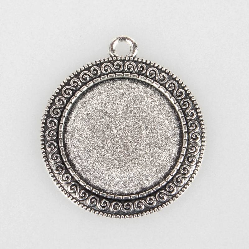 2 x 25mm sølv cabochon holdere, cabochon vedhæng 52AS 