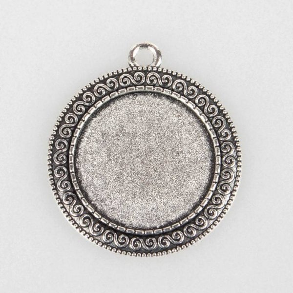2 x 25mm s&oslash;lv cabochon holdere, cabochon vedh&aelig;ng 52AS 