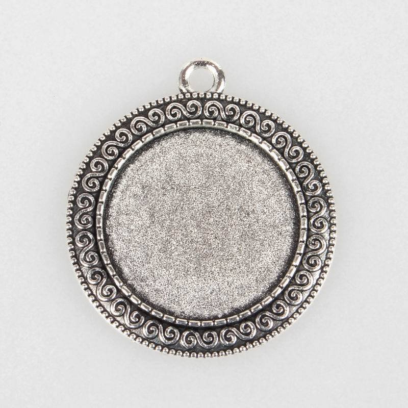 2 x 25mm sølv cabochon holdere, cabochon vedhæng 52AS 