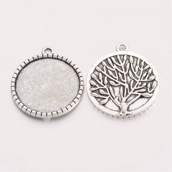 2 x 25mm s&oslash;lv cabochon holdere, cabochon vedh&aelig;ng 19AS-RS 