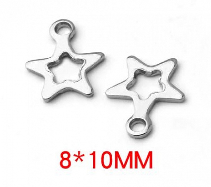 5 Breloques en Acier Inoxydable &eacute;toile perc&eacute; argent 10 x 8mm