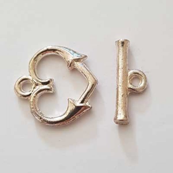 5 Fermoirs Toggle Motif Coeur Argent N&deg;18