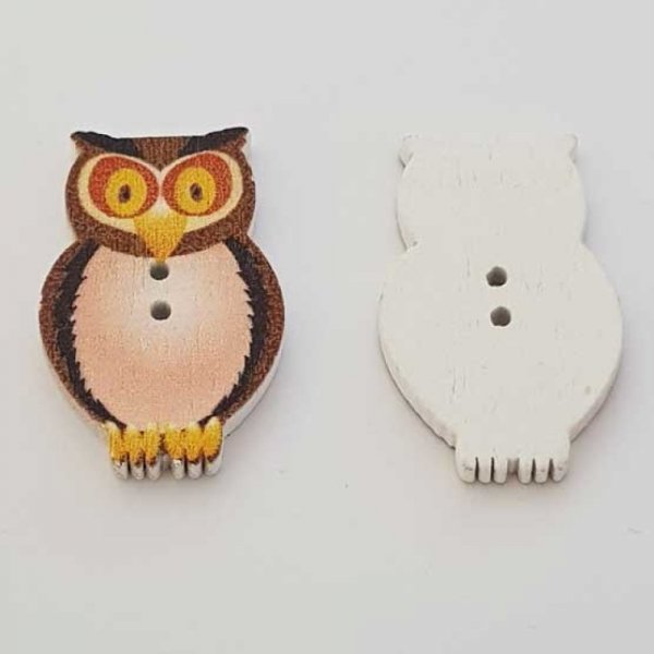 Bouton bois Chouette Marron Fonc&eacute; N&deg;01