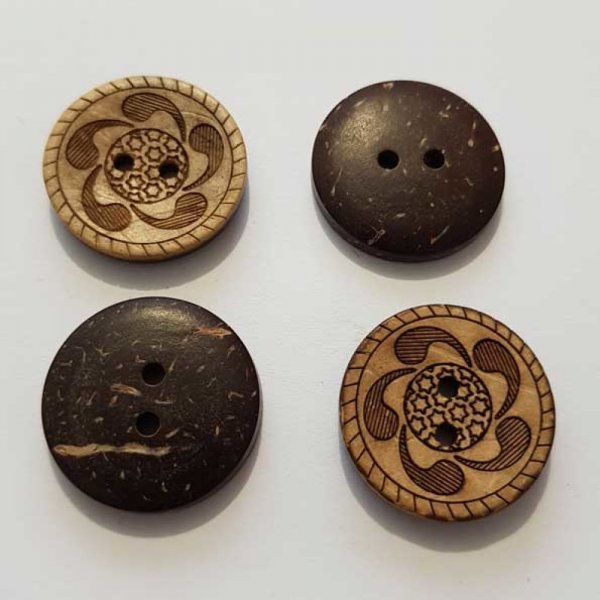 Boutons 23mm &agrave; deux trous ronds en noix de coco N&deg;12
