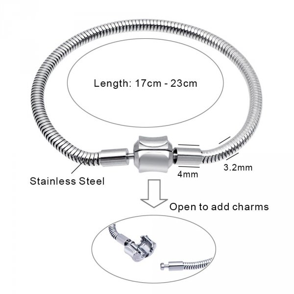 Bracelet Acier Inoxydable N&deg;06 Argent Fermoir Clip 19 cm