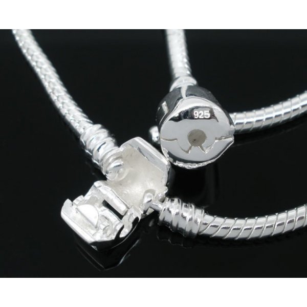 Europ&aelig;isk Clip Armb&aring;nd 16 cm Glat l&aring;s S&oslash;lv forgyldt 925