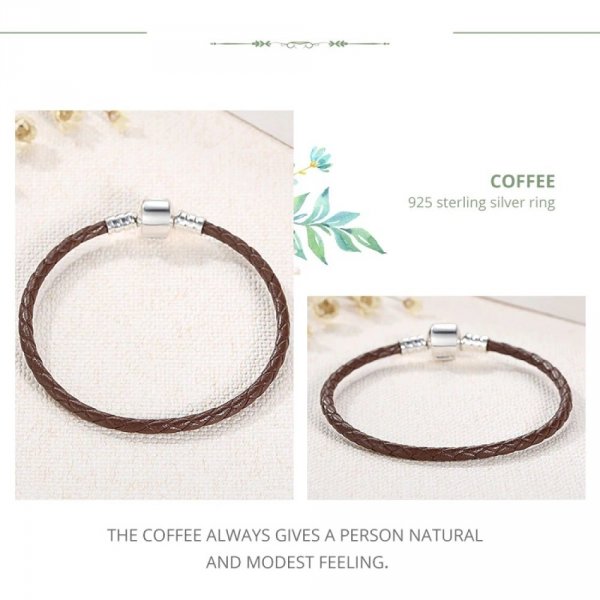 Bracelet Cuir Tress&eacute; Caf&eacute; 19 cm Fermoir Clip Argent 925