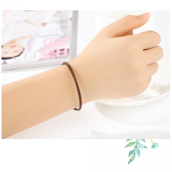 Bracelet Cuir Tress&eacute; Caf&eacute; 19 cm Fermoir Clip Argent 925