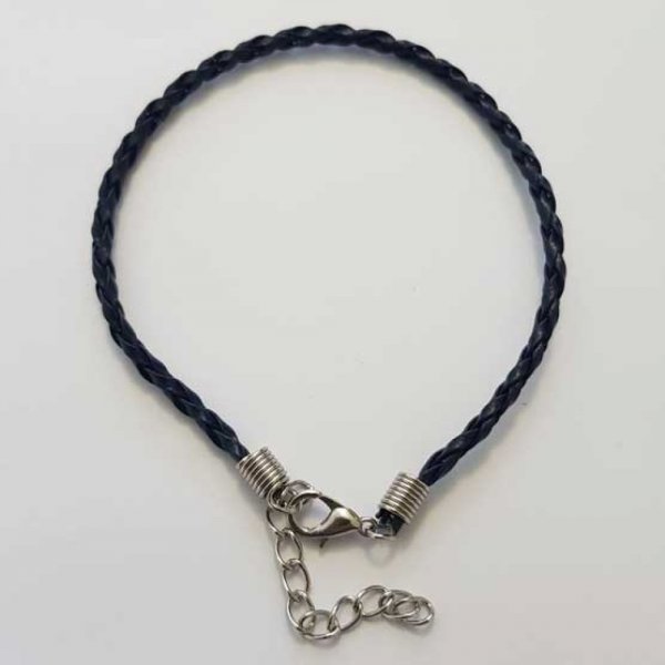 Bracelet Tress&eacute; Effet Cuir Noir 20 cm