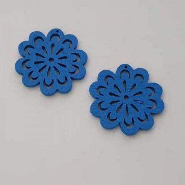 Breloque Fleur Bois N&deg;01 Bleu