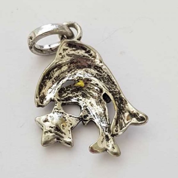 Stjernetegn Fiskene Charm s&oslash;lv metal N&deg;03 med rhinestones
