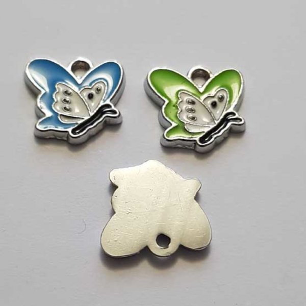 Breloque papillon N&deg;31 Bleu et Vert 13 x 13 mm