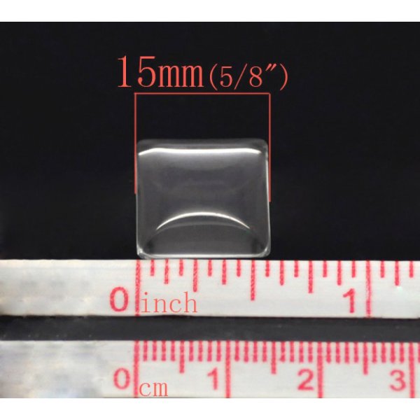 Cabochon firkantet 15 x 15 mm i klart glas N&deg;26