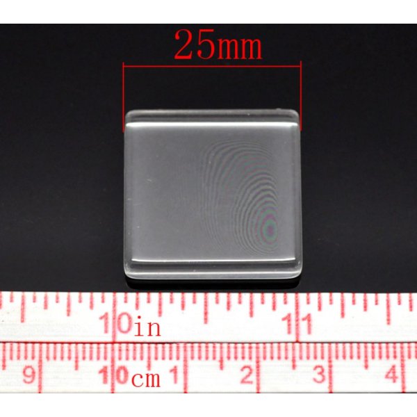 Cabochon Square 25 x 25 mm i gennemsigtigt fliseglas N&deg;29