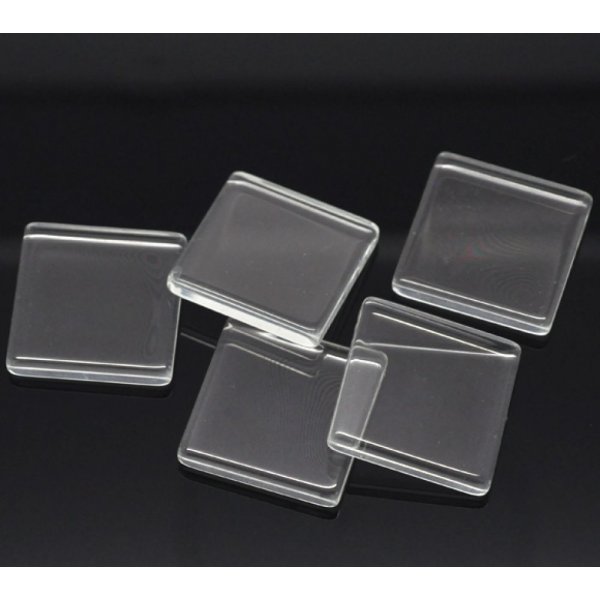 Cabochon Square 25 x 25 mm i gennemsigtigt fliseglas N&deg;29