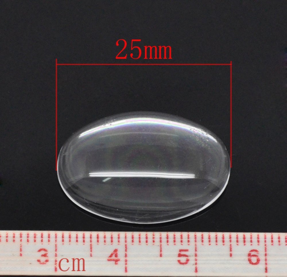 Oval cabochon 18 x 25 mm i klart glas N°19