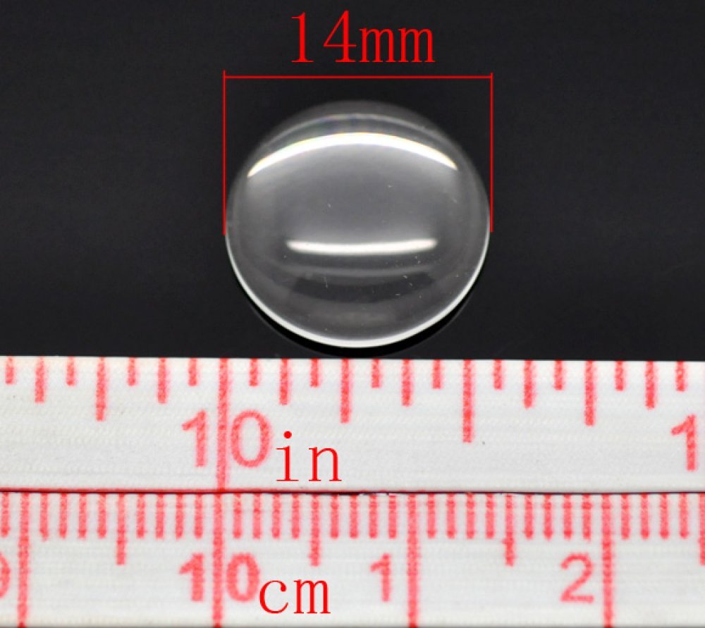 Cabochon Rund 14 mm i gennemsigtigt glas N°04