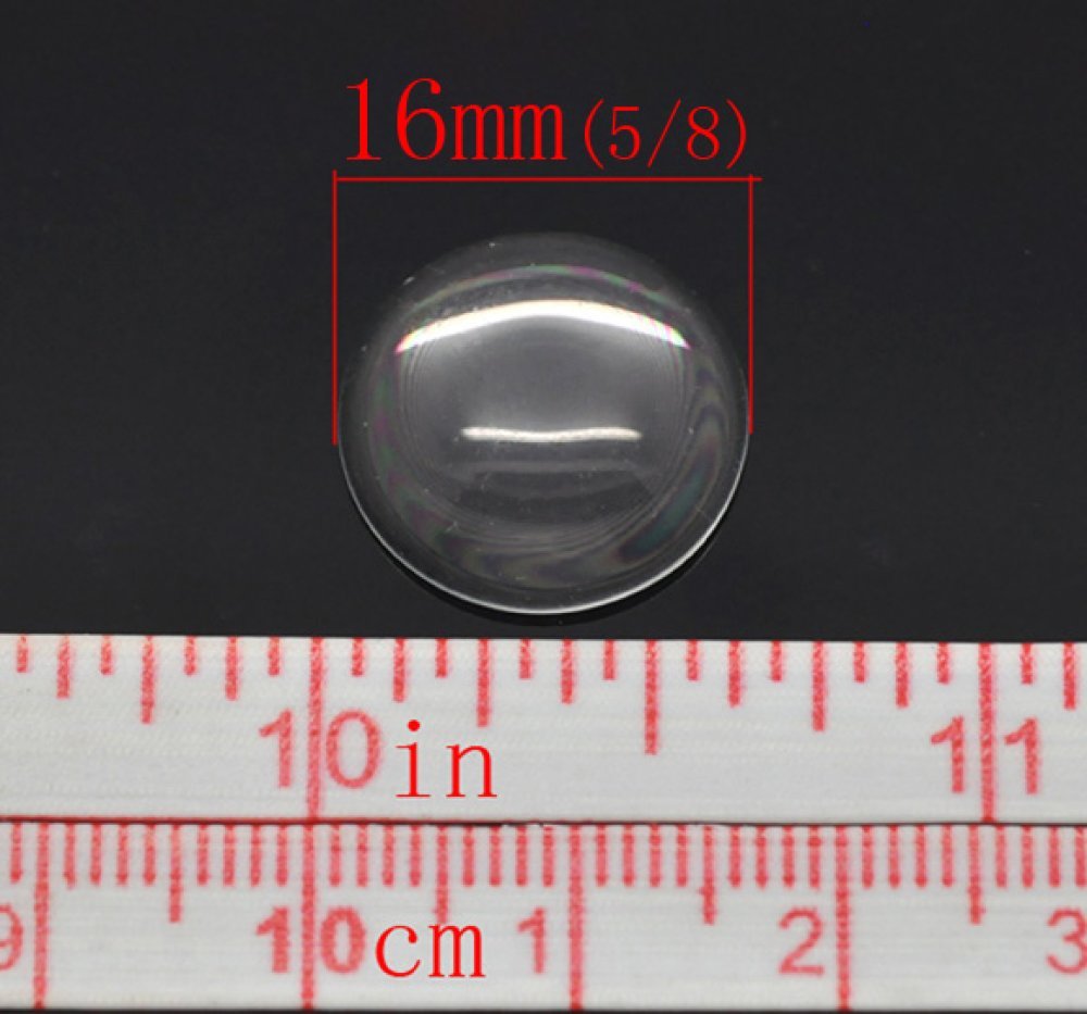 Cabochon Rund 16 mm i gennemsigtigt glas N°06