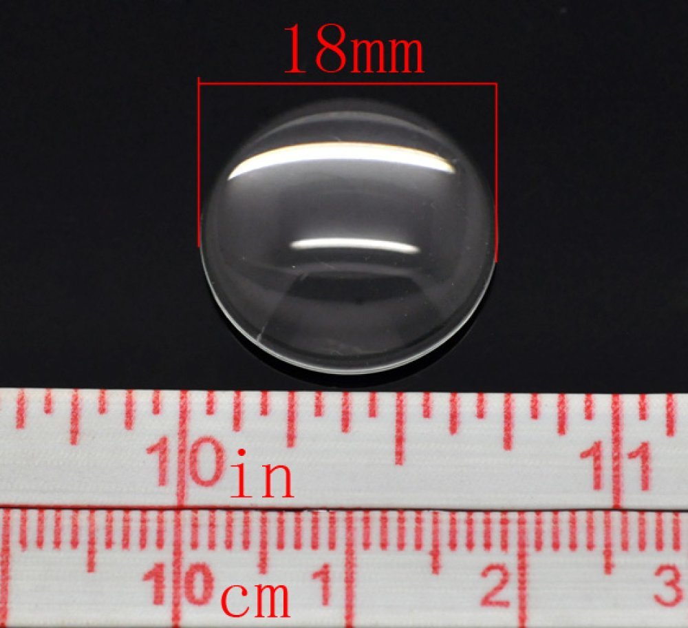 Cabochon Rund 18 mm i gennemsigtigt glas N°07