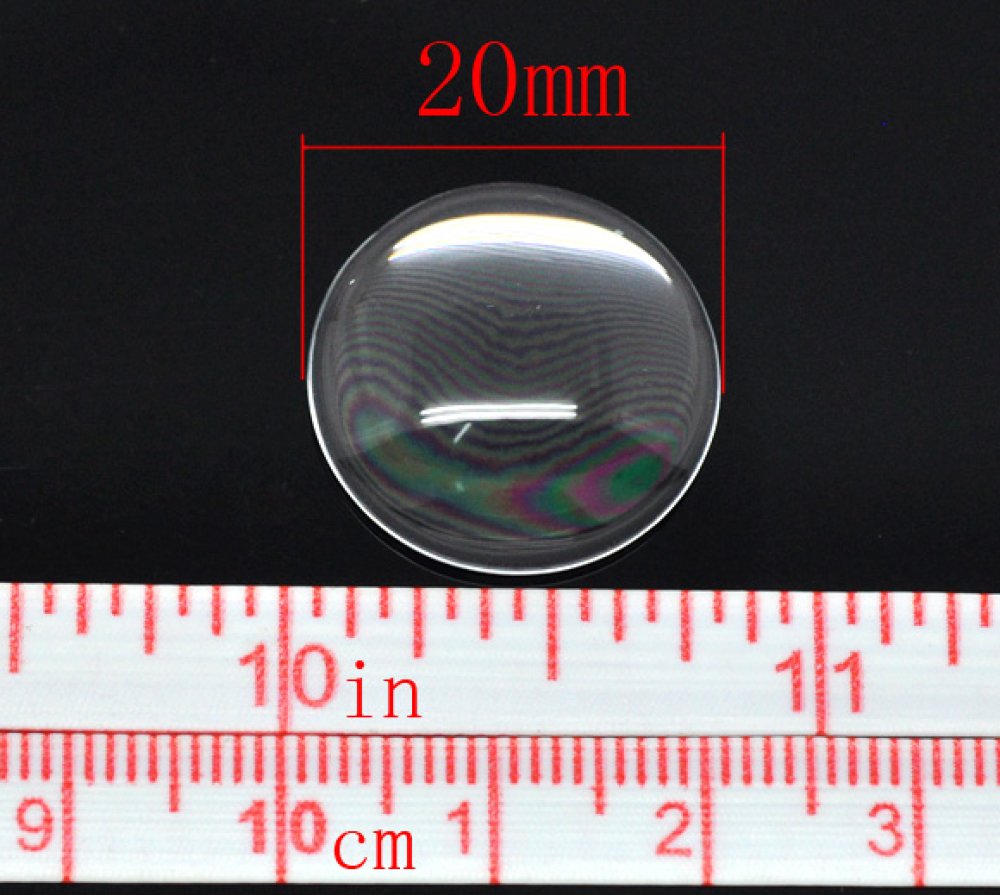 Cabochon Rund 20 mm i gennemsigtigt glas N°08