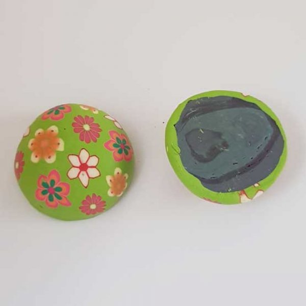 Cabochon p&acirc;te polym&egrave;re 30 mm Fleur Vert N&deg;01