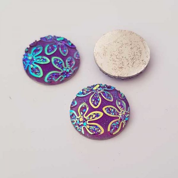 Cabochons N&deg;04 motif fleur r&eacute;sine 20 mm