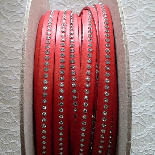 B-Corail l&aelig;der 10 mm Swarovski strass pr. 20 cm