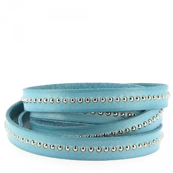 10 mm Sky Blue Ball Leather med nikkelfri k&aelig;de pr. 20 cm