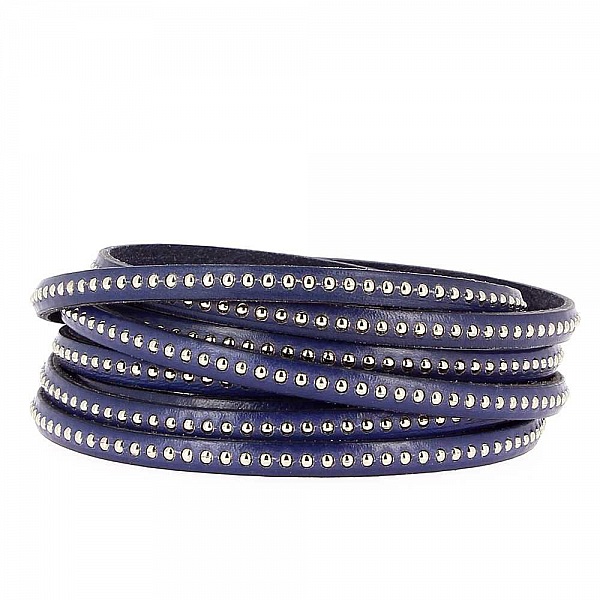 Dark Cobalt Ball Leather 06 mm med nikkelfri kuglek&aelig;de pr. 20 cm