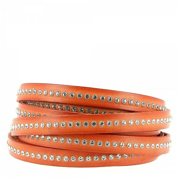 Orange l&aelig;der med 10 mm Swarovski strass pr. 20 cm