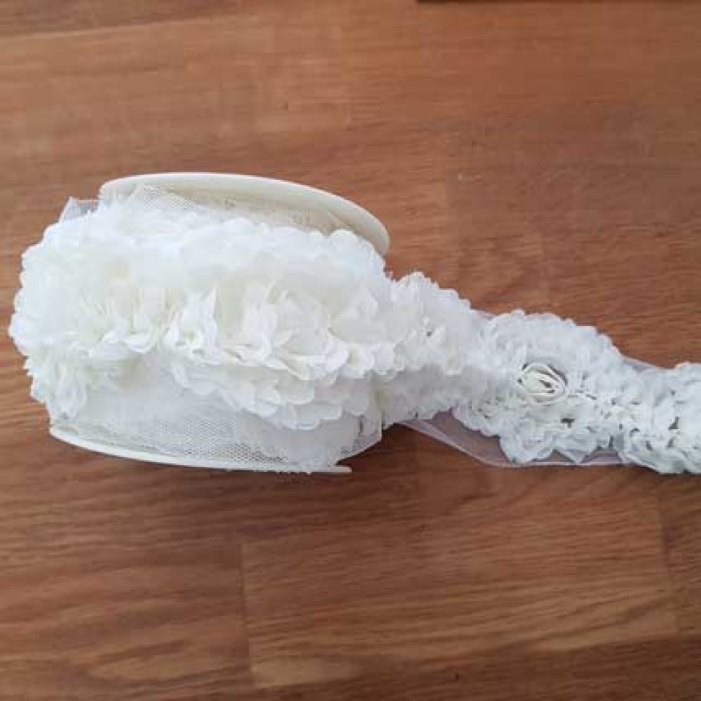 Dentelle Style Tulle Fleur Blanc en relief 80 mm N°01