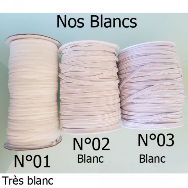 Flad elastik 5 mm hvid X 10 meter N&deg;03